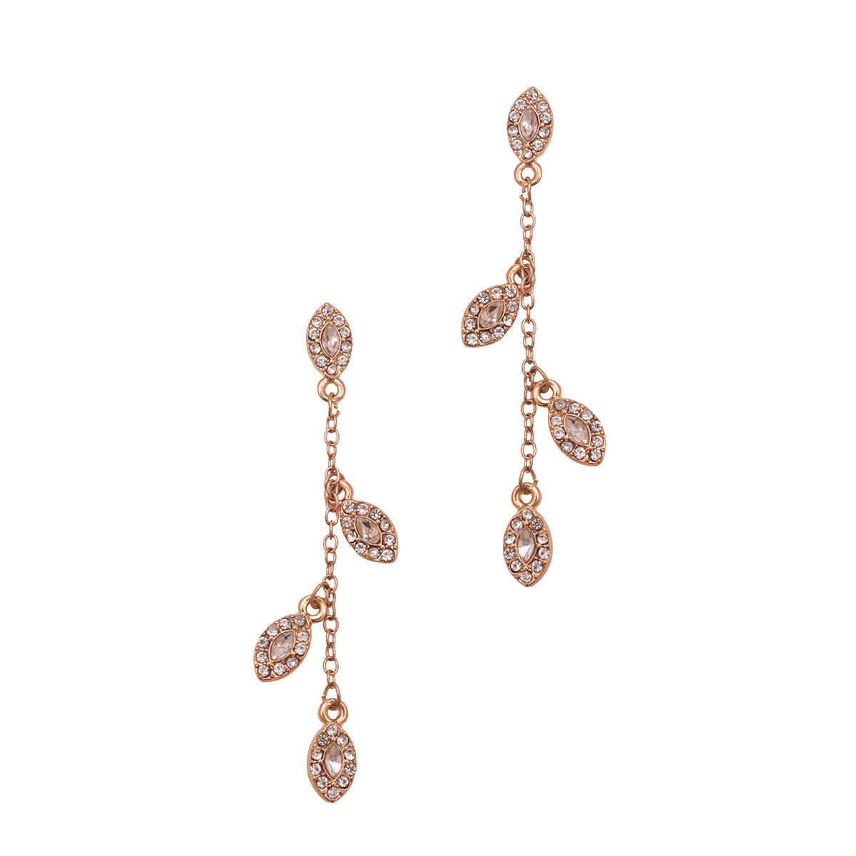 Gala Ready: Golden Crystal Leaf Drop Earrings
