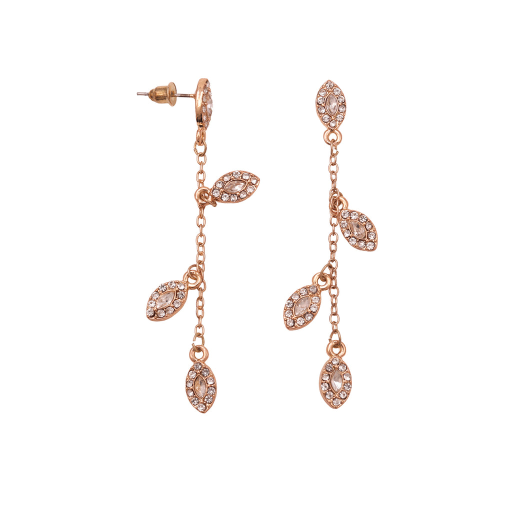 Gala Ready: Golden Crystal Leaf Drop Earrings