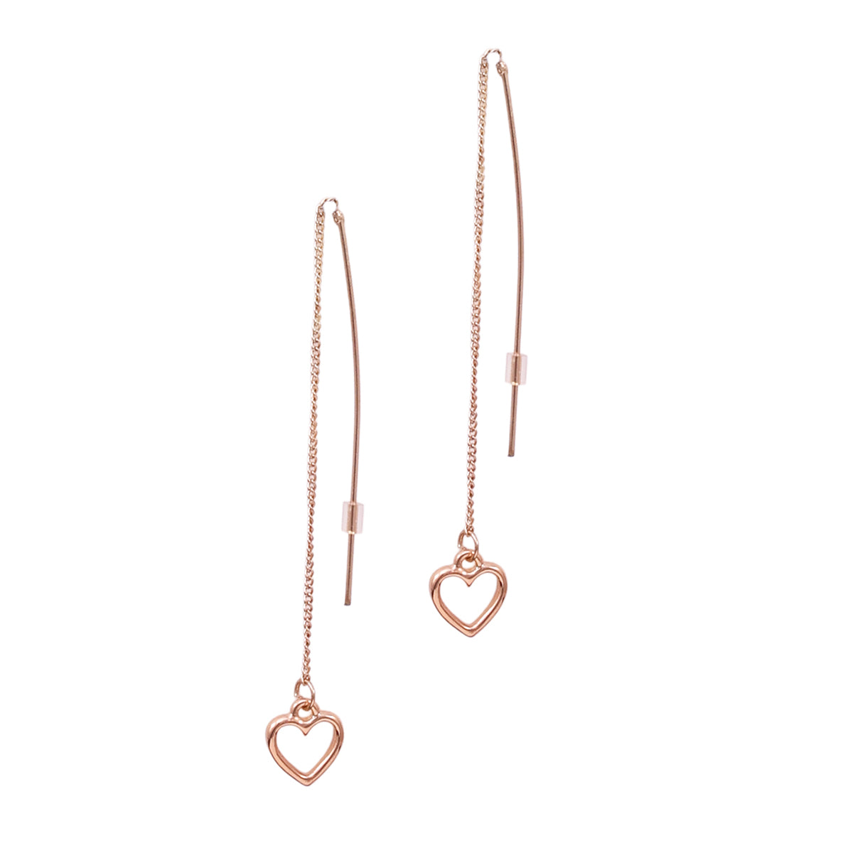 Golden Threader Drop Earrings with Open Heart Charm