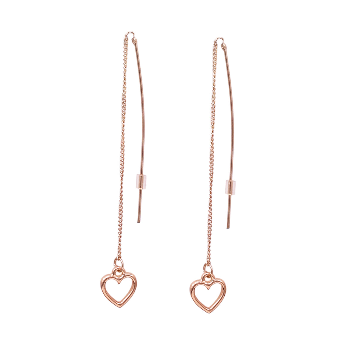 Golden Threader Drop Earrings with Open Heart Charm