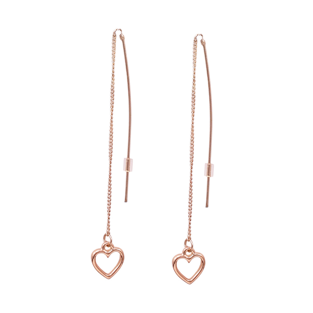 Golden Threader Drop Earrings with Open Heart Charm