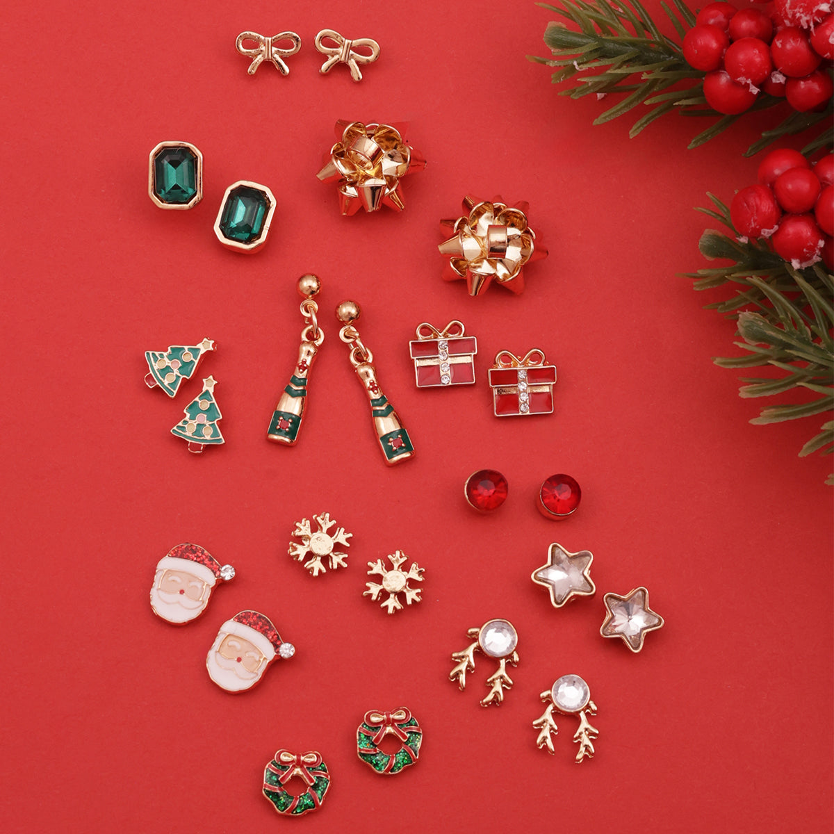 HollySpark 12-Piece Christmas Charm Stud Set