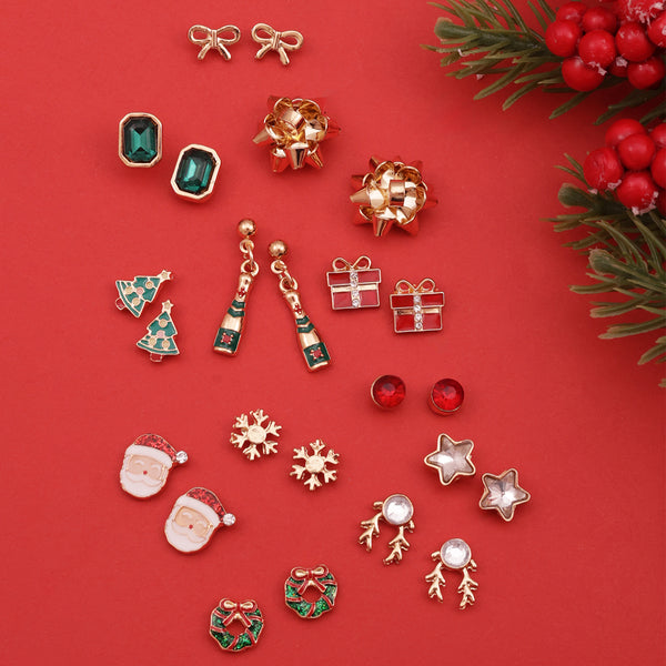 HollySpark 12-Piece Christmas Charm Stud Set