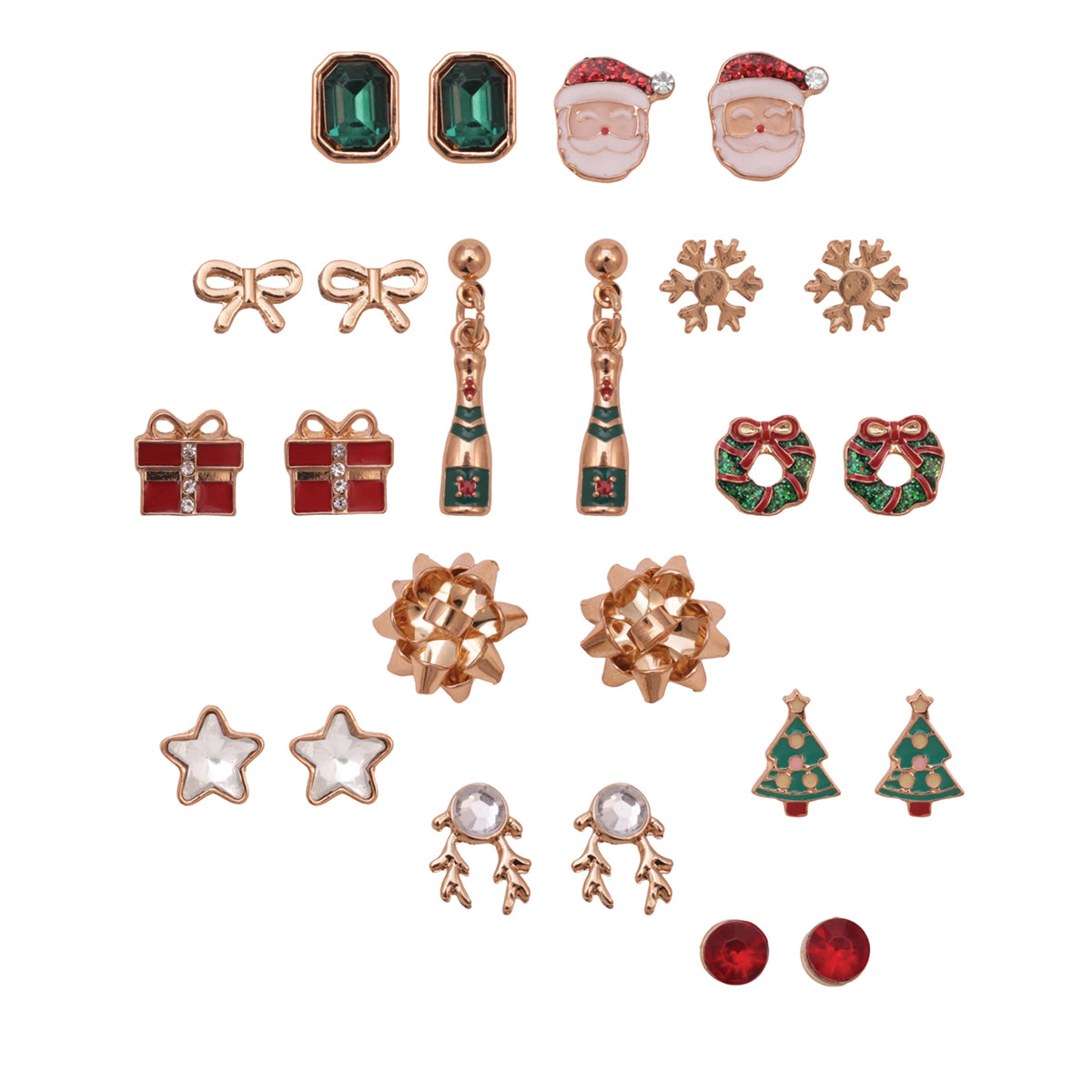 HollySpark 12-Piece Christmas Charm Stud Set