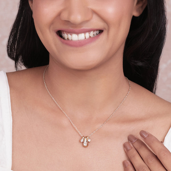 Golden American Diamond Tear-Drop Cluster Pendant Necklace