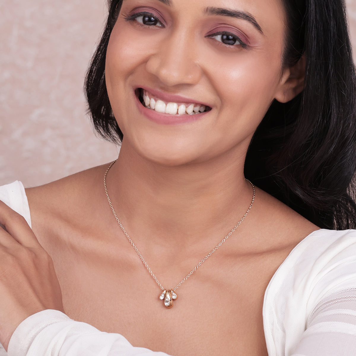 Golden American Diamond Tear-Drop Cluster Pendant Necklace