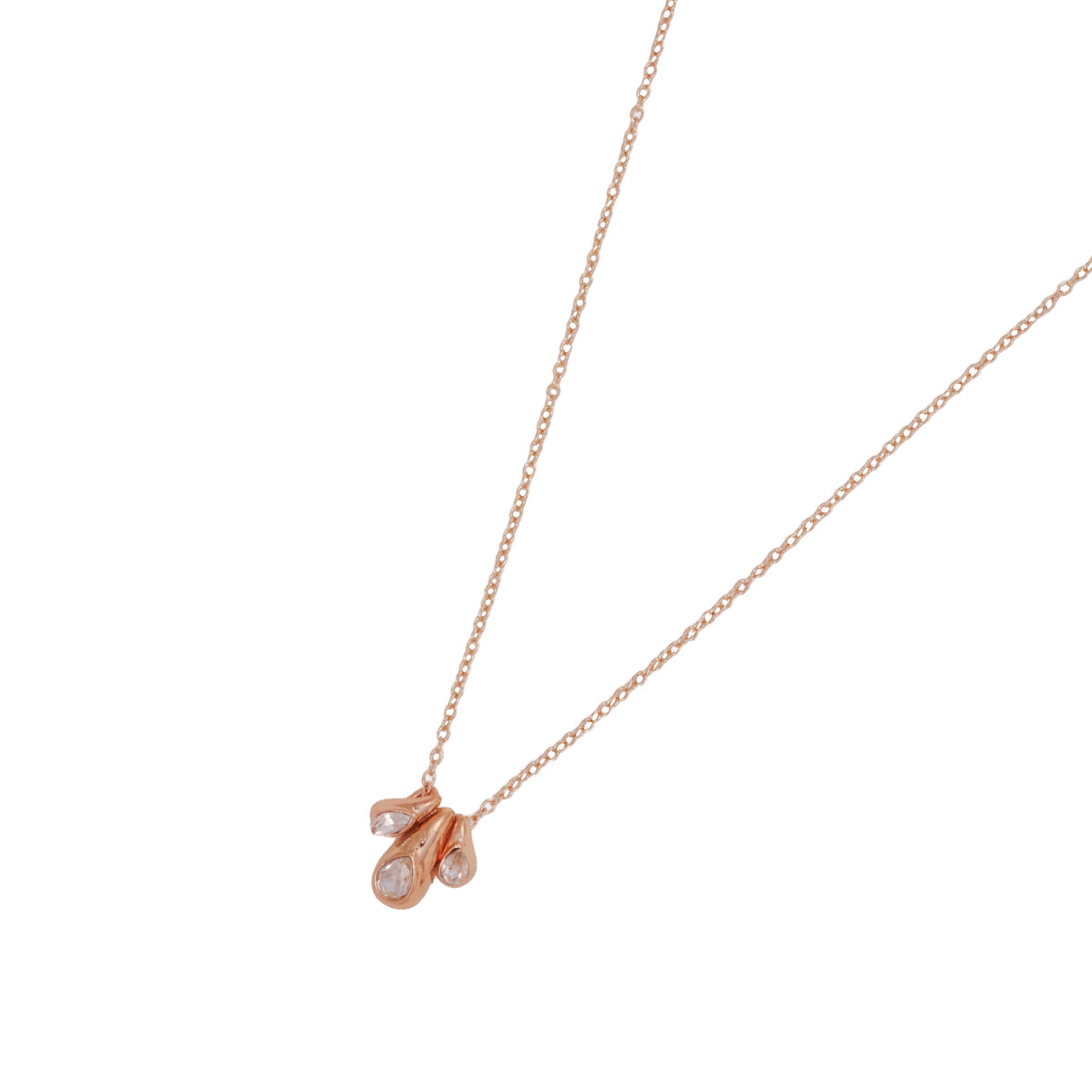 Golden American Diamond Tear-Drop Cluster Pendant Necklace