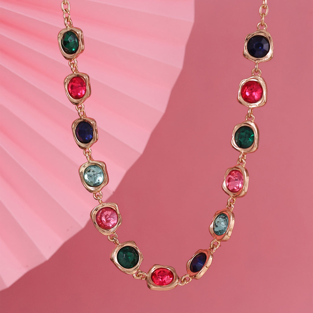 Golden Multi-Color Round Gemstone Choker Necklace