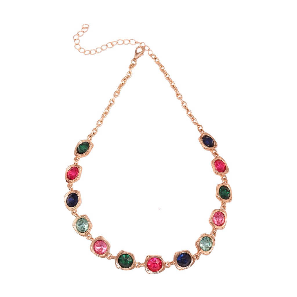 Golden Multi-Color Round Gemstone Choker Necklace