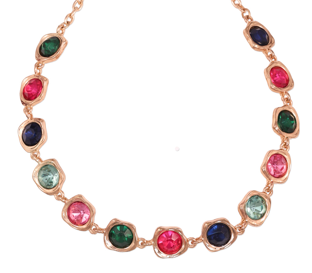 Golden Multi-Color Round Gemstone Choker Necklace