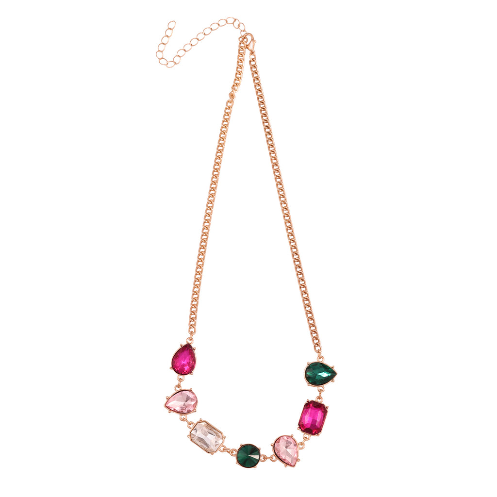 Rose Gold-Tone Multi-Cut Gemstone Link Necklace