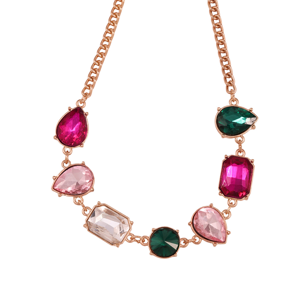 Rose Gold-Tone Multi-Cut Gemstone Link Necklace