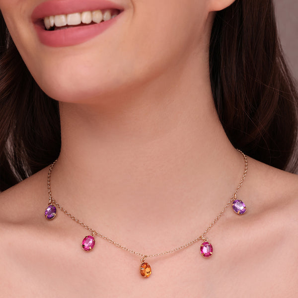 Golden Statement Choker with Round Multicolour Stones
