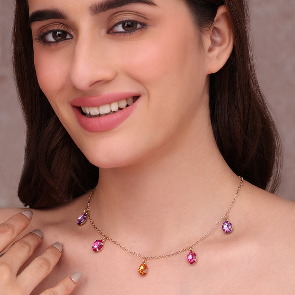 Golden Statement Choker with Round Multicolour Stones