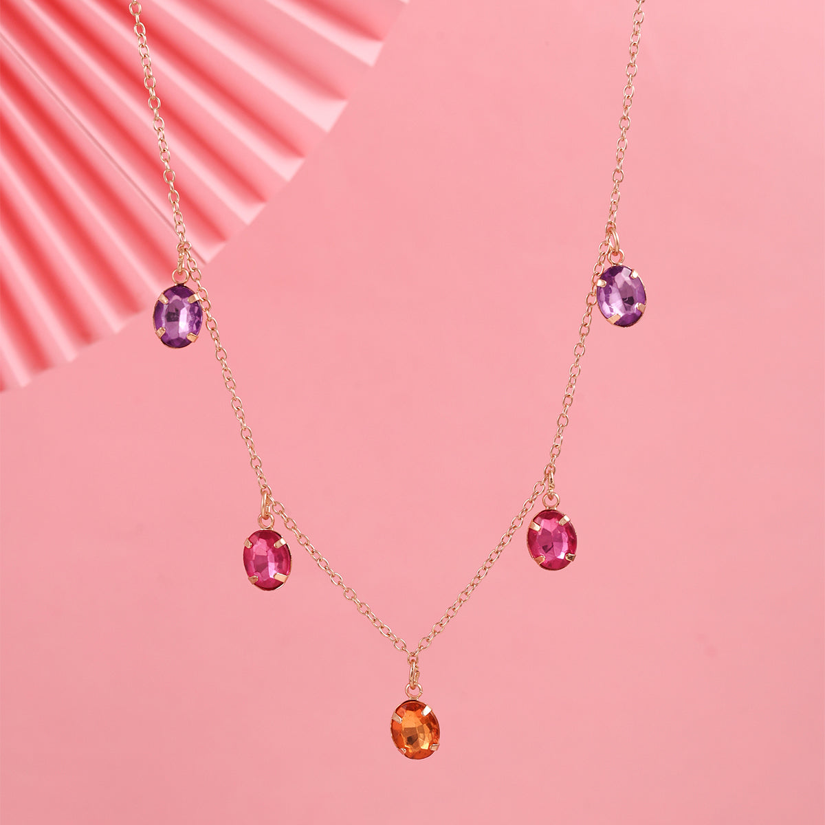 Golden Statement Choker with Round Multicolour Stones