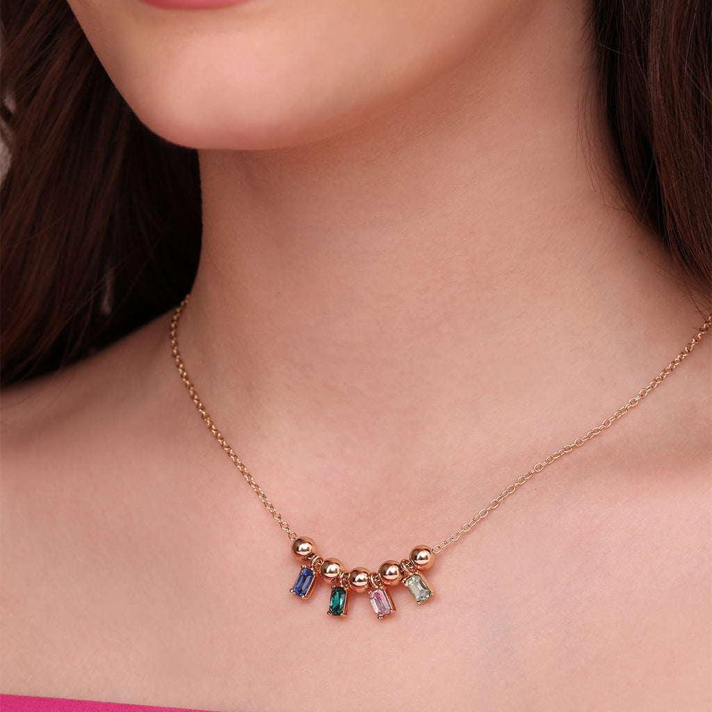 Delicate Golden Charm Necklace with Multicolour Stones