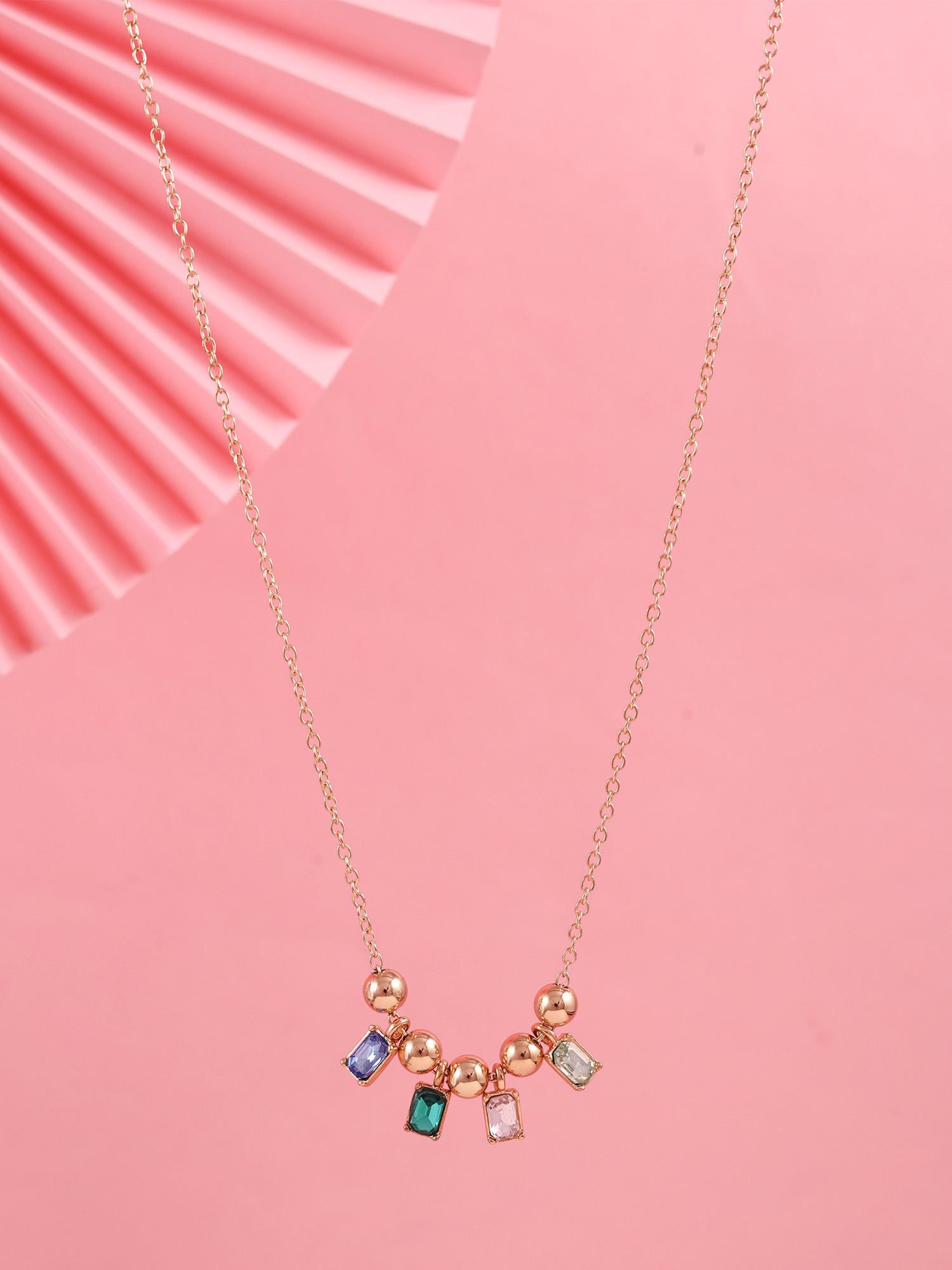 Delicate Golden Charm Necklace with Multicolour Stones