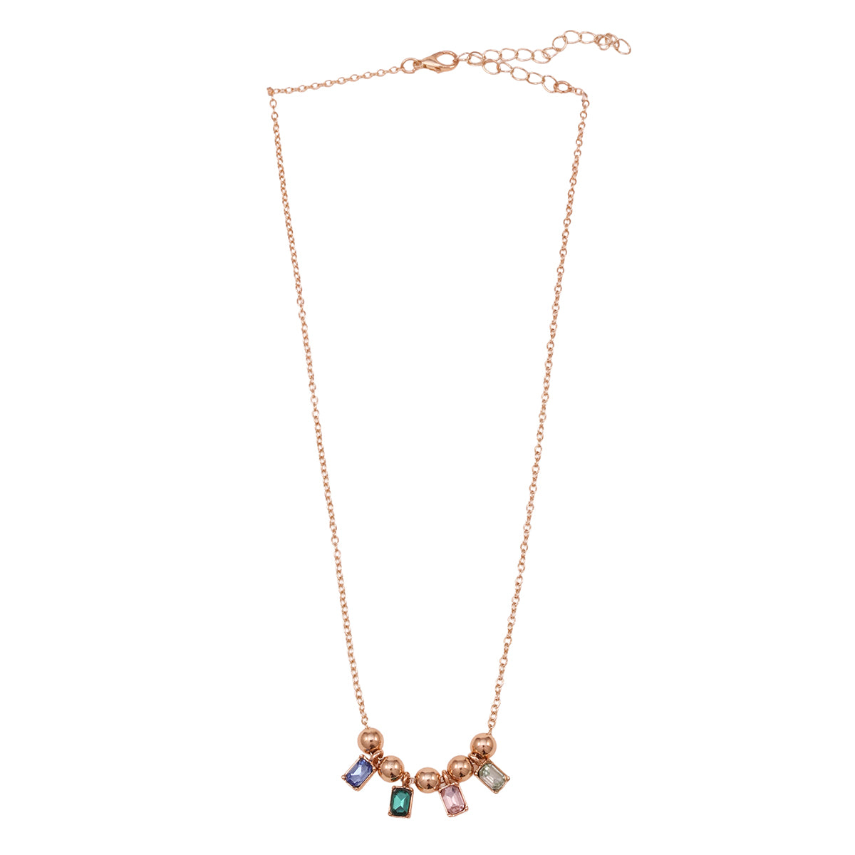 Delicate Golden Charm Necklace with Multicolour Stones