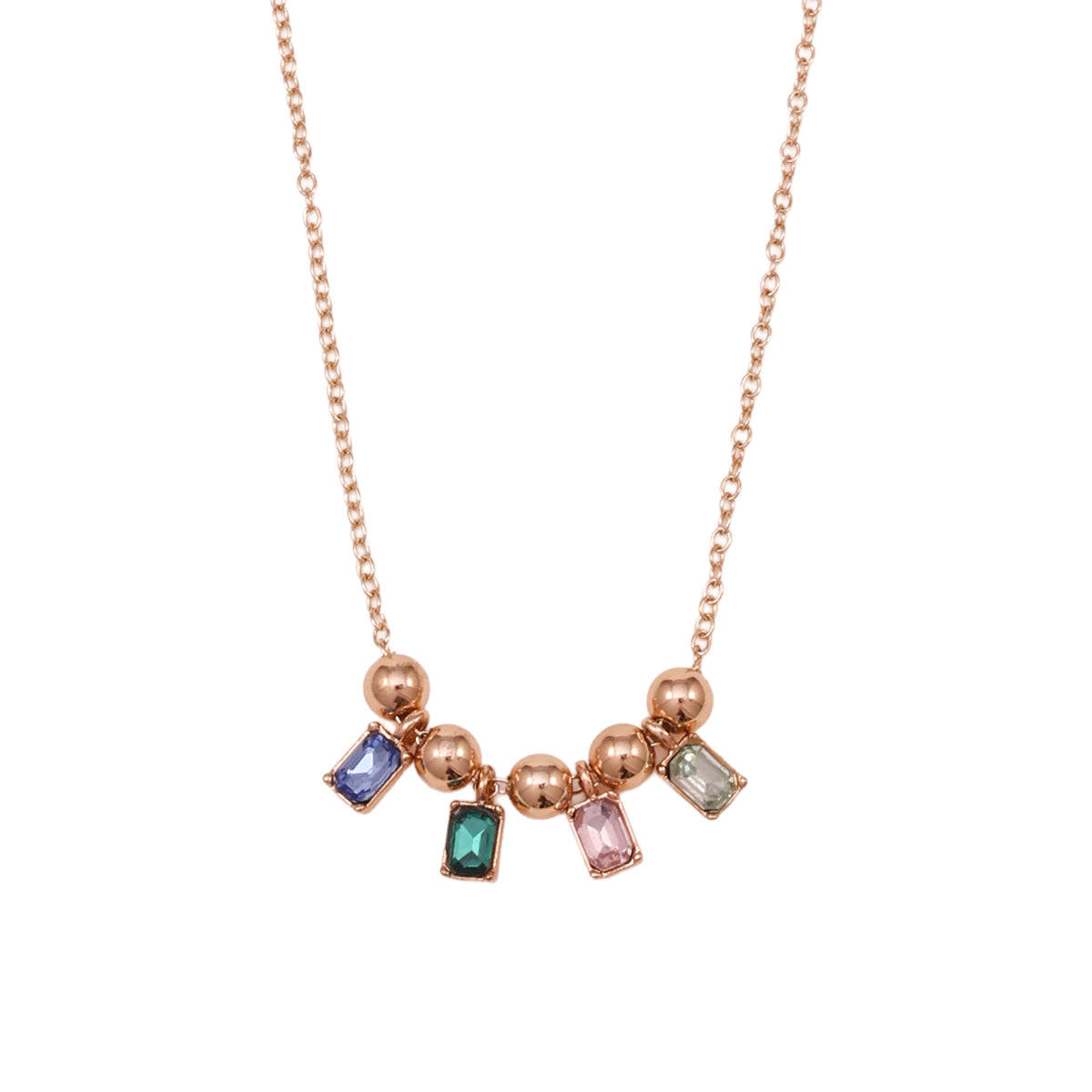 Delicate Golden Charm Necklace with Multicolour Stones