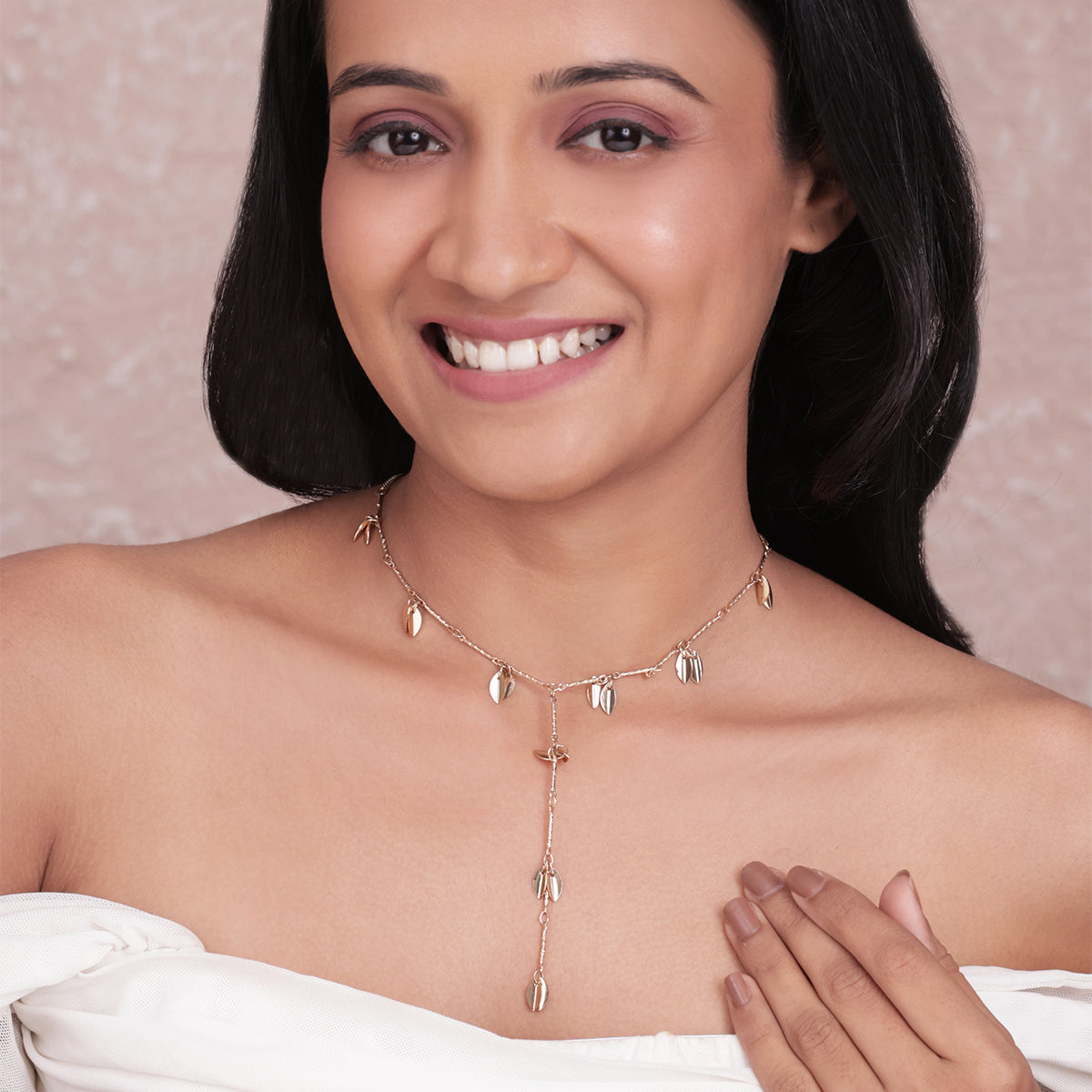 Golden Leaf Charm Drop Y-Necklace