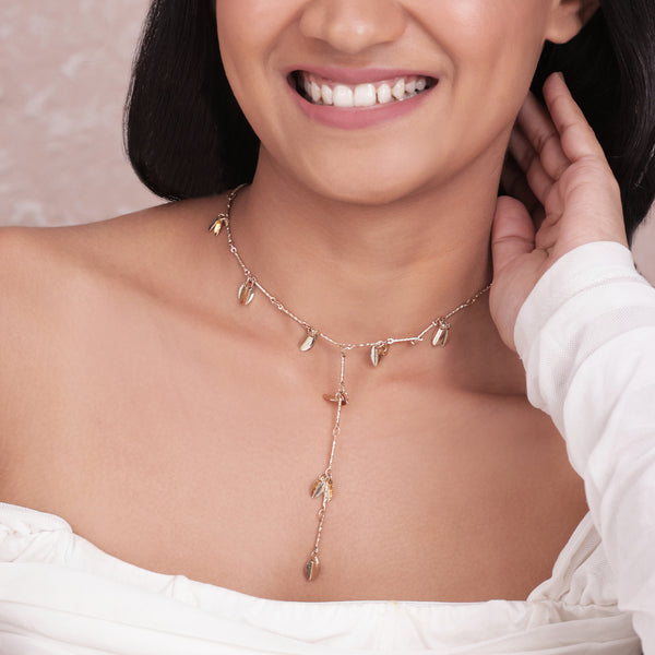 Golden Leaf Charm Drop Y-Necklace