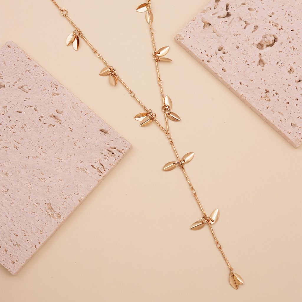 Golden Leaf Charm Drop Y-Necklace