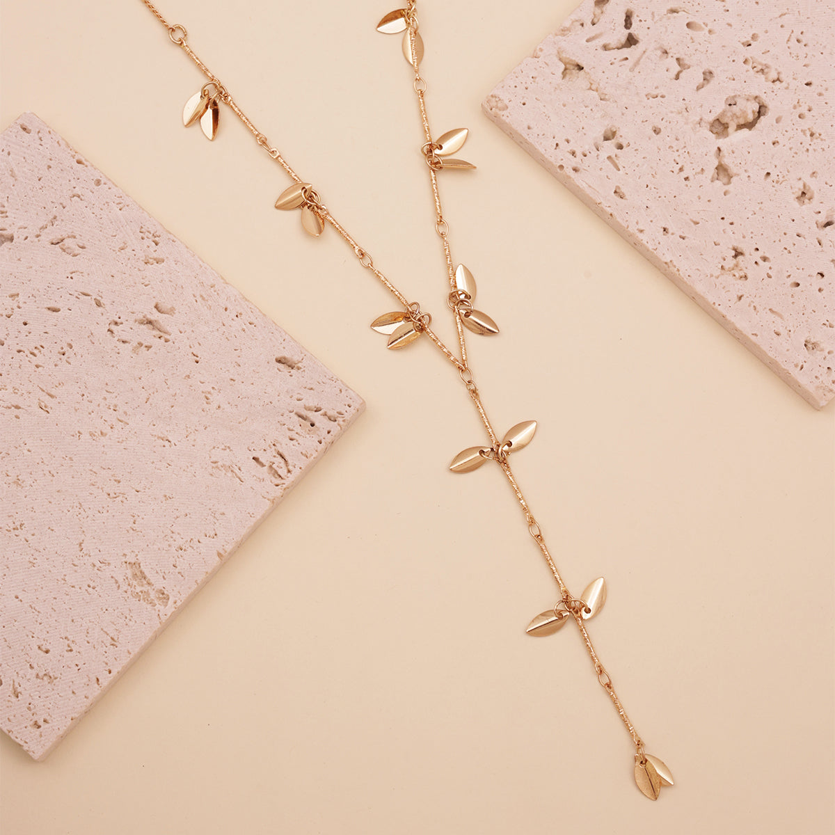 Golden Leaf Charm Drop Y-Necklace