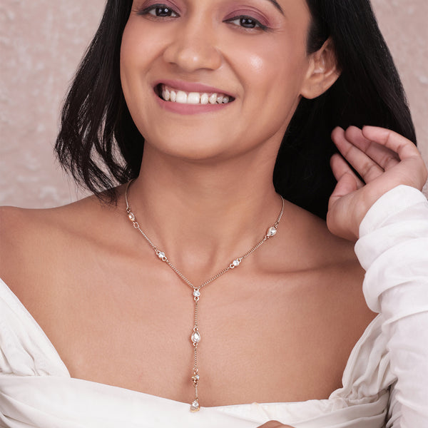 Golden Y-Necklace with Multicolour Teardrop Stone Accents