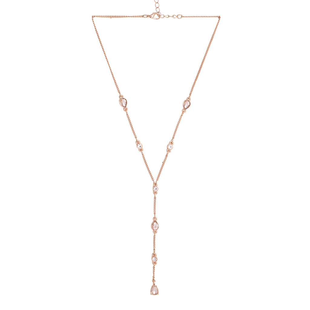 Golden Y-Necklace with Multicolour Teardrop Stone Accents