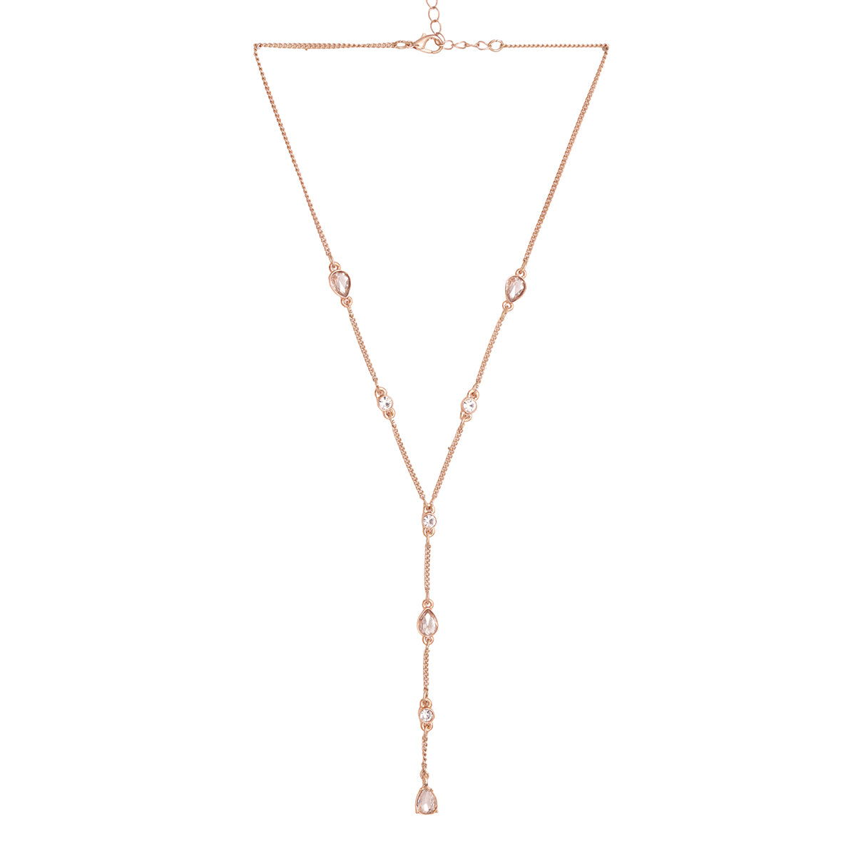 Golden Y-Necklace with Multicolour Teardrop Stone Accents