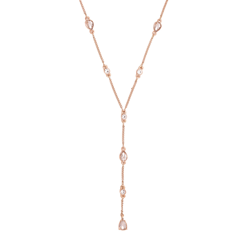 Golden Y-Necklace with Multicolour Teardrop Stone Accents