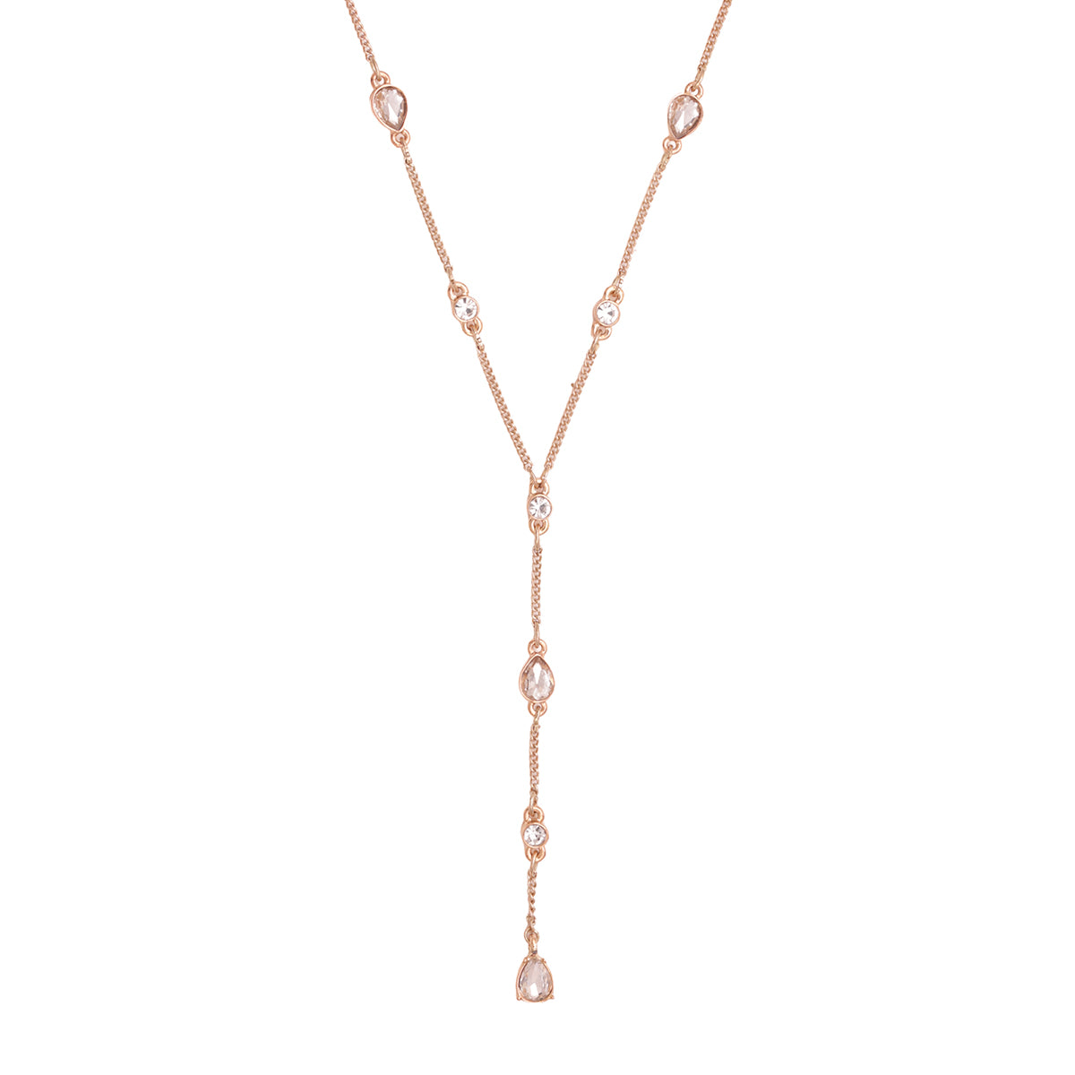 Golden Y-Necklace with Multicolour Teardrop Stone Accents