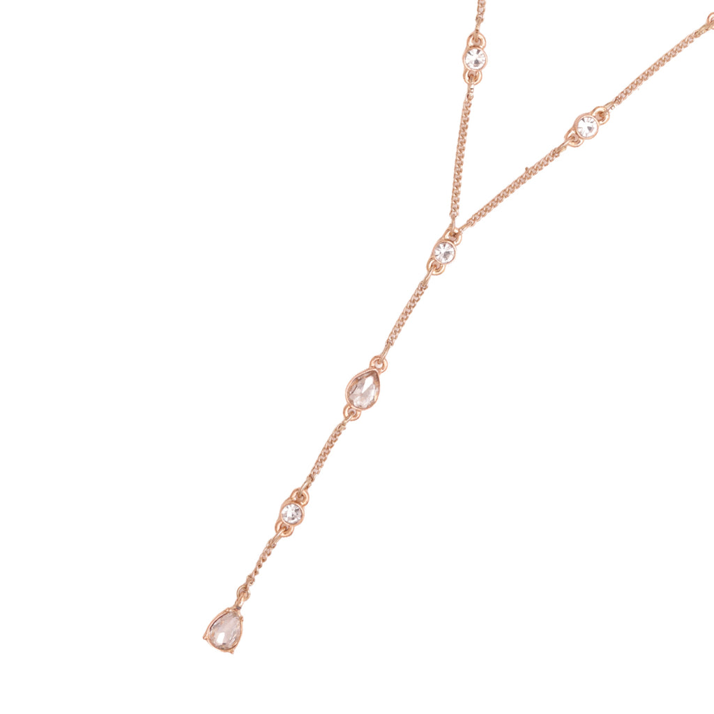 Golden Y-Necklace with Multicolour Teardrop Stone Accents