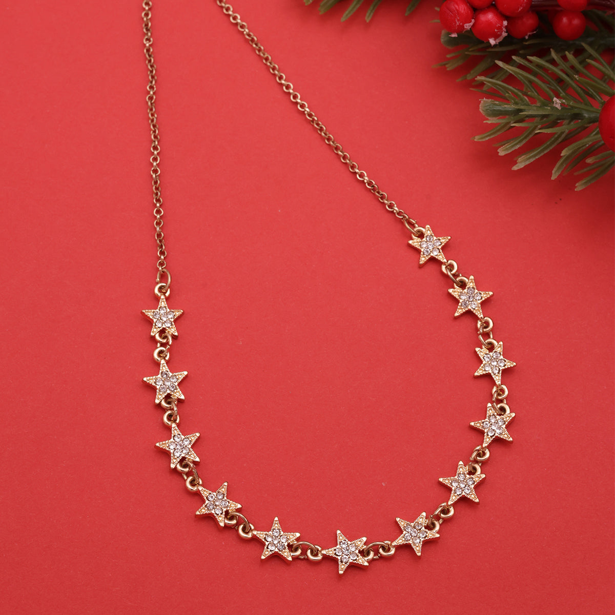Stellar Glow Golden Star Charm Choker Necklace