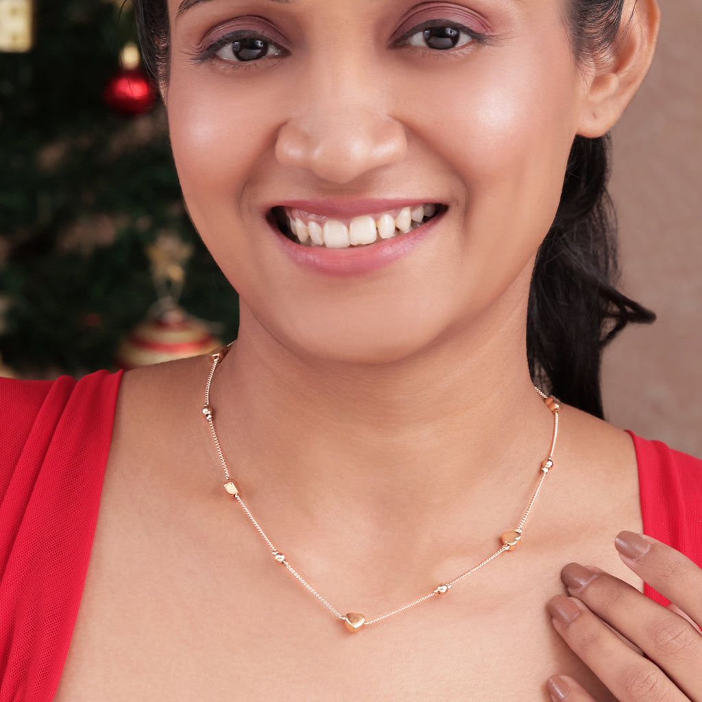 Golden Romance: Heart & Bead Choker Necklace