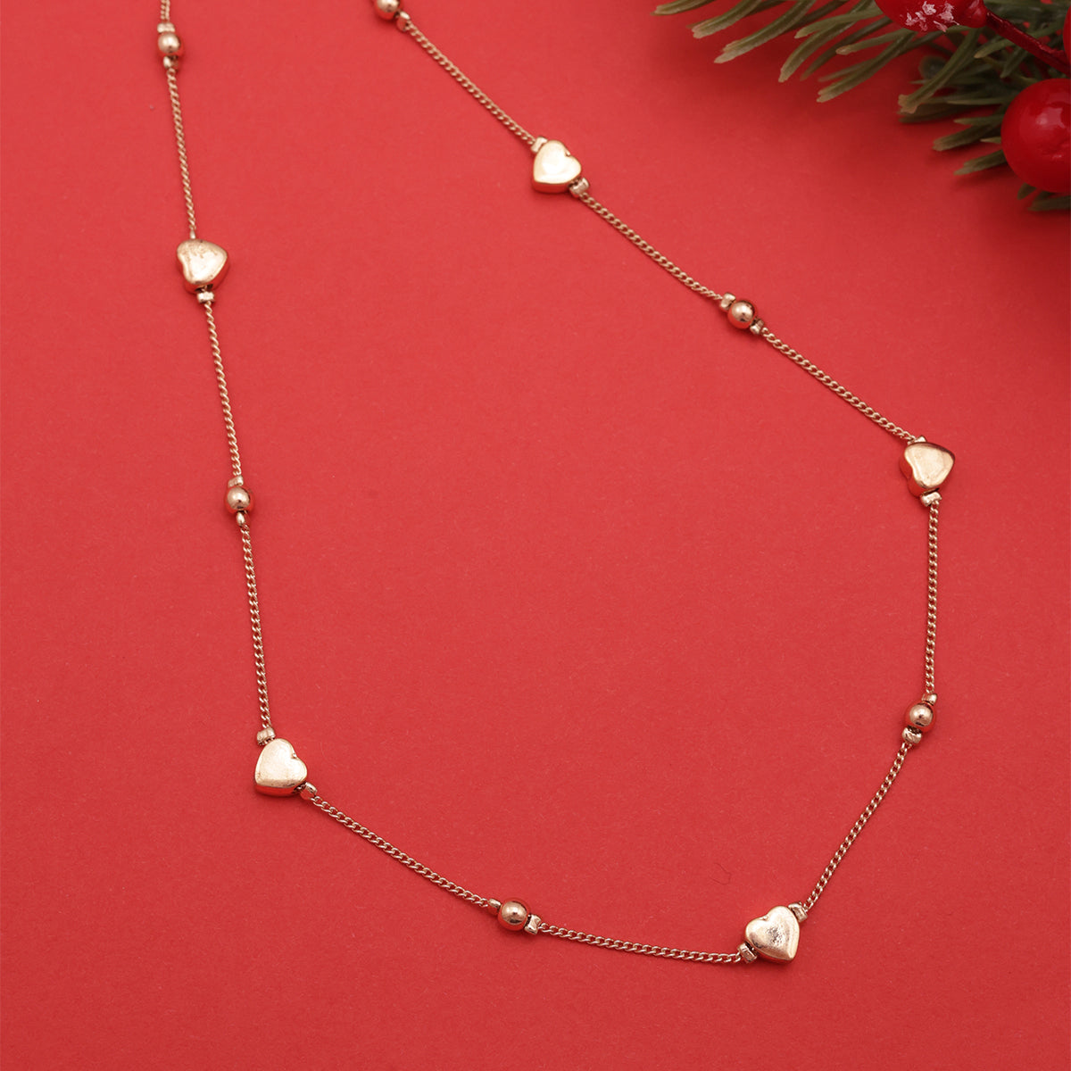 Golden Romance: Heart & Bead Choker Necklace