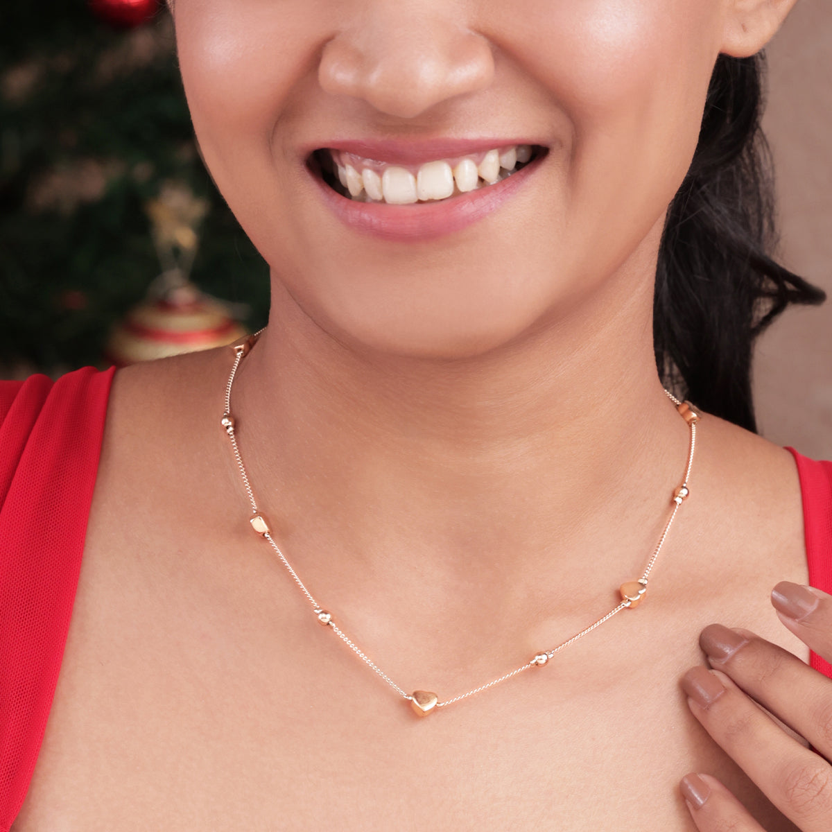 Golden Romance: Heart & Bead Choker Necklace