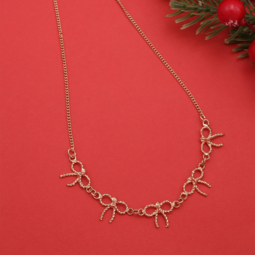 Minimalist Golden Bow Chain Christmas Choker Necklace