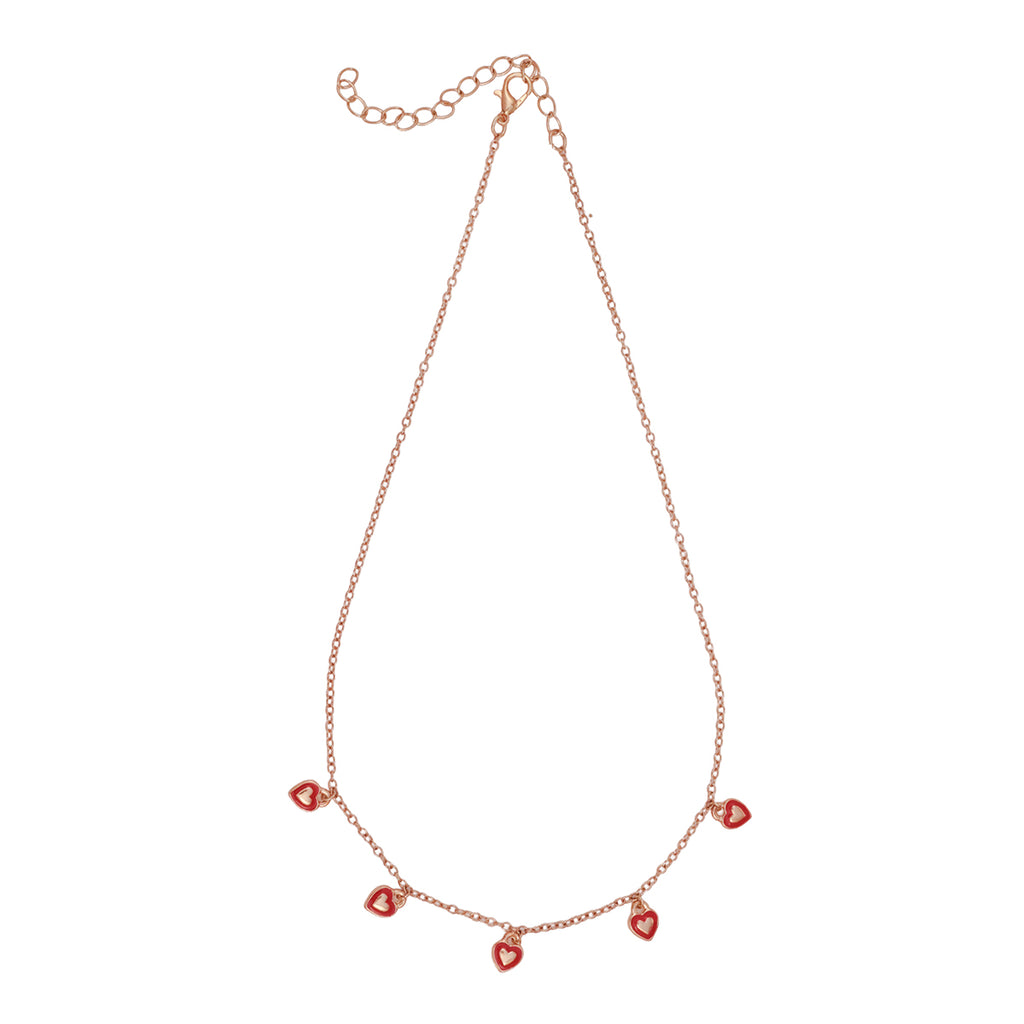 Festive Golden Red Enamel Heart Charm Choker Necklace