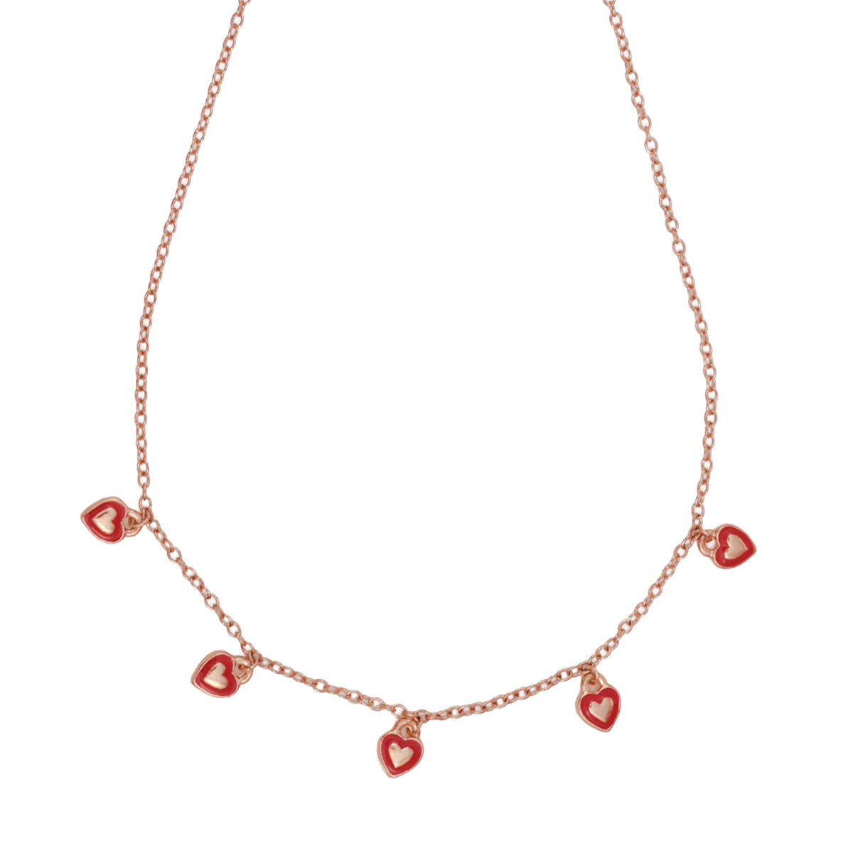 Festive Golden Red Enamel Heart Charm Choker Necklace