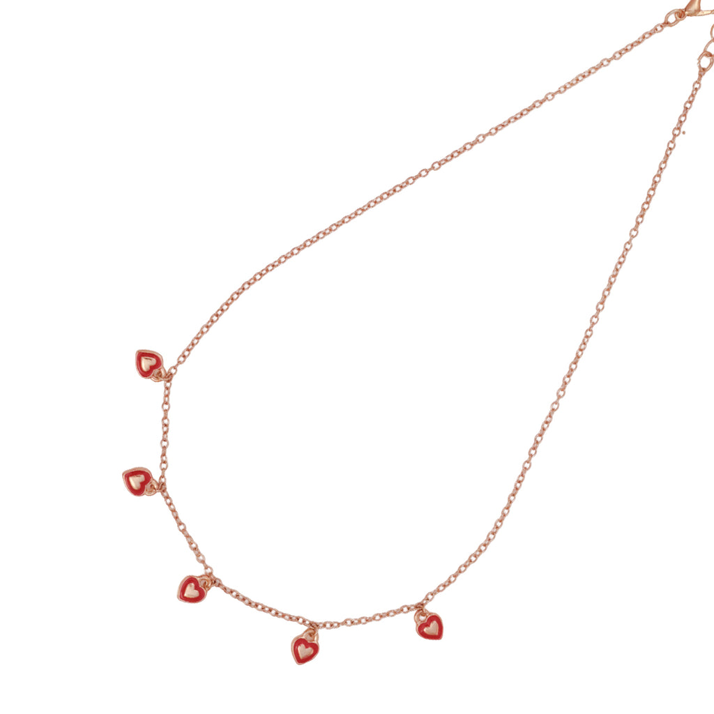 Festive Golden Red Enamel Heart Charm Choker Necklace