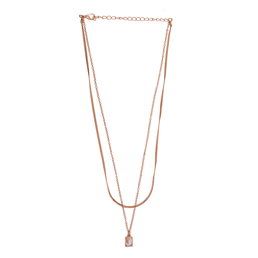 Golden Layered Necklace with Square American Diamond Pendant