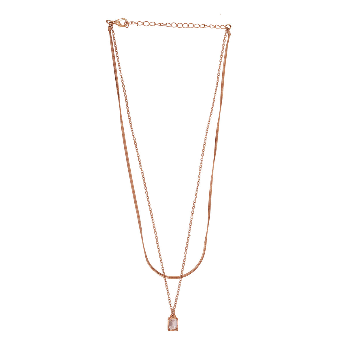 Golden Layered Necklace with Square American Diamond Pendant