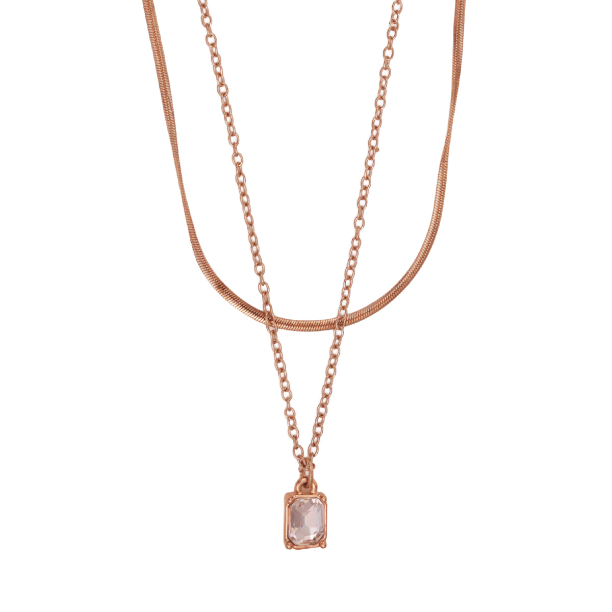 Golden Layered Necklace with Square American Diamond Pendant