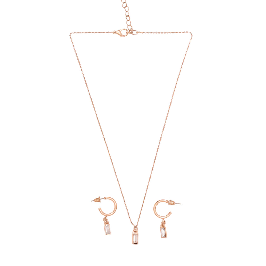 Minimalist Golden Baguette Stone Necklace and Earring Set