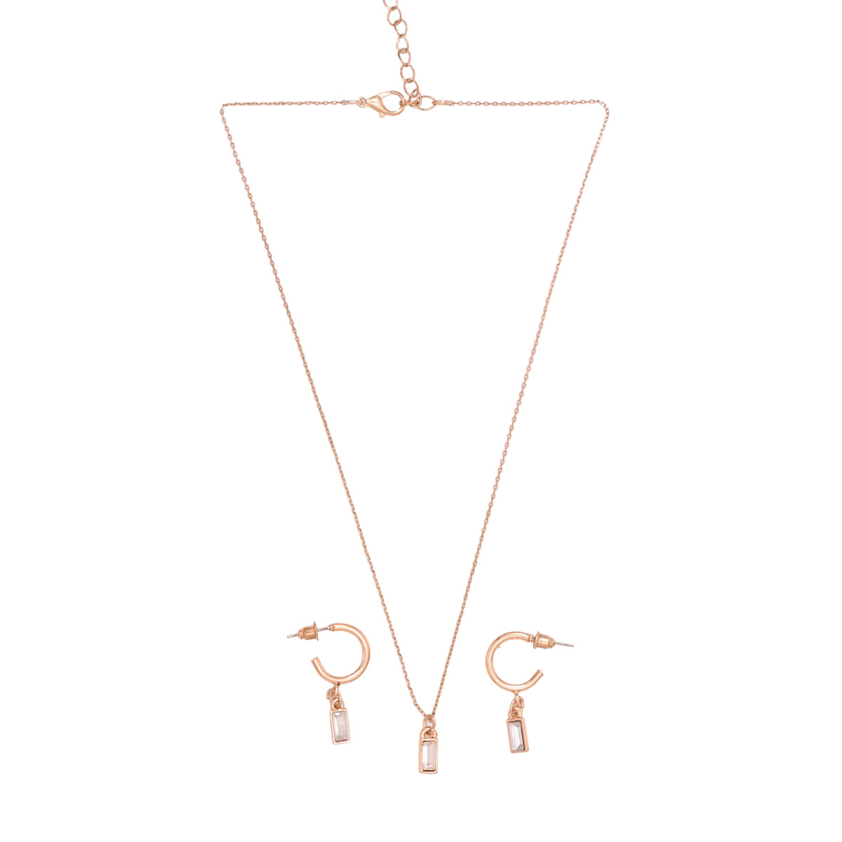 Minimalist Golden Baguette Stone Necklace and Earring Set