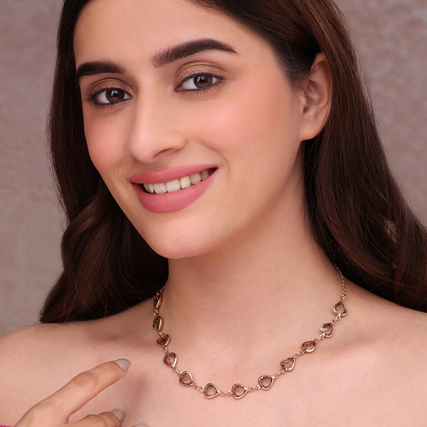Polished Golden Choker Necklace with Smoky Mauve Teardrop Stones