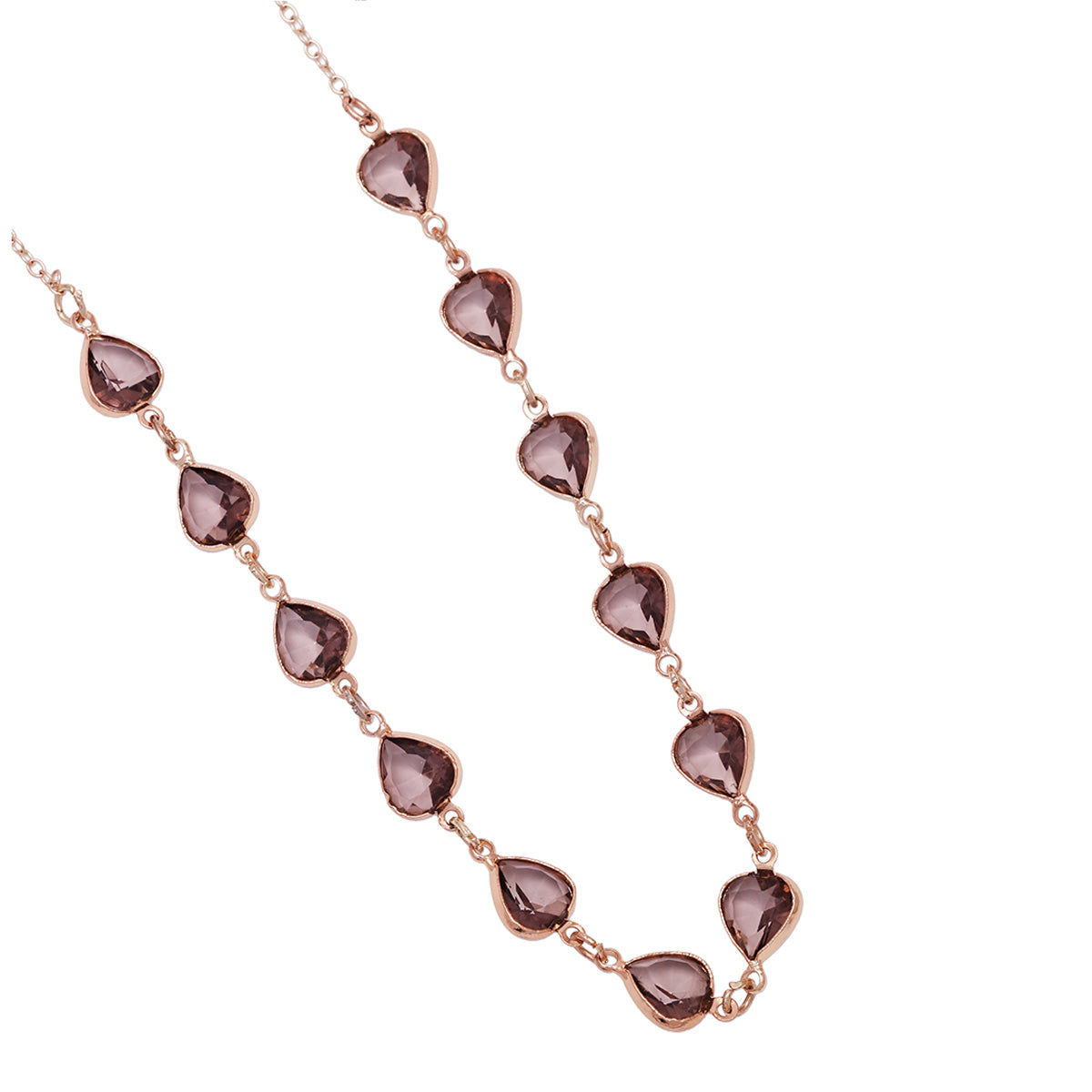 Polished Golden Choker Necklace with Smoky Mauve Teardrop Stones