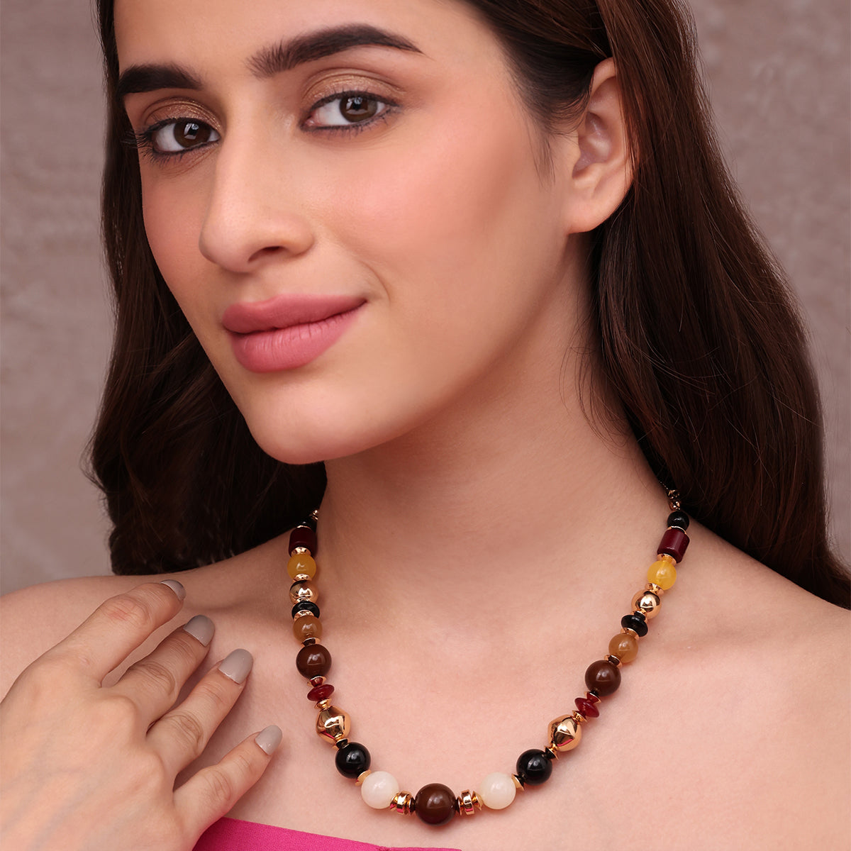 Golden Maroon Resin Beaded Luxe Choker Necklace