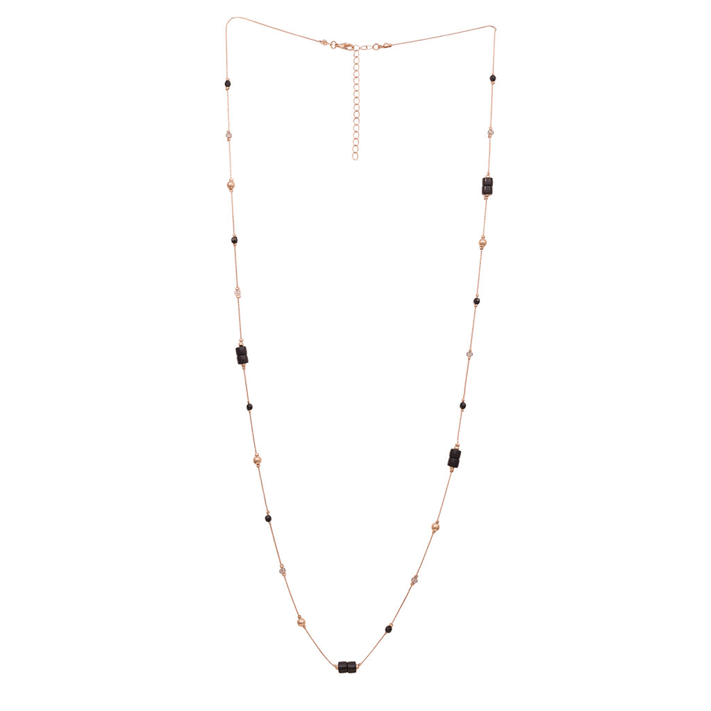 Golden Multi-Layered Necklace with Black Beads & Pearl Accents
